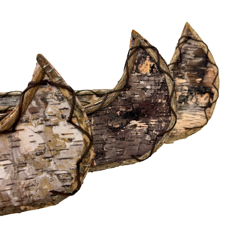 Set of 3 Birch Bark Canoe Statues, 36 Inch Rustic Flat Bottom Wooden Canoe Centerpiece Trays, Nesting Natural Bark Brown