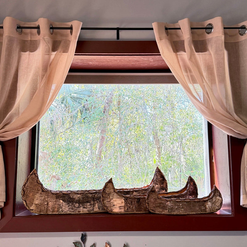 Set of 3 Birch Bark Canoe Statues, 36 Inch Rustic Flat Bottom Wooden Canoe Centerpiece Trays, Nesting Natural Bark Brown