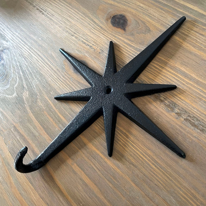 Set of 3 Cast Iron Atomic Starburst Wall Hooks – Mid-Century Modern Design, Black Finish, 9" High, 7.25" Long, Durable and