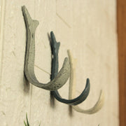 Set of 3 Cast Iron Flipping Fish Wall Hooks 4 Inches Long– Easy to Hang - Blue ,Gray, White - Coastal Decor Perfection for