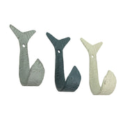 Set of 3 Cast Iron Flipping Fish Wall Hooks 4 Inches Long– Easy to Hang - Blue ,Gray, White - Coastal Decor Perfection for