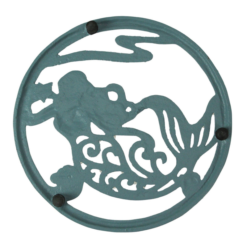 Set of 3 Cast Iron Nautical Table Trivets - Mermaid, Anchor, Compass Rose - Decorative Kitchen Coastal Decor and Wall