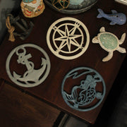 Set of 3 Cast Iron Nautical Table Trivets - Mermaid, Anchor, Compass Rose - Decorative Kitchen Coastal Decor and Wall