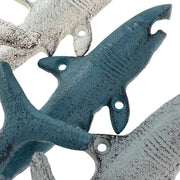 Set of 3 Cast Iron Shark Wall Hooks in Blue, Gray, White – 5.25 Inches High - For Indoor & Outdoor Use – Perfect for