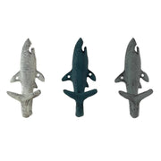 Set of 3 Cast Iron Shark Wall Hooks in Blue, Gray, White – 5.25 Inches High - For Indoor & Outdoor Use – Perfect for