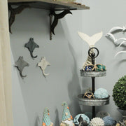 Set of 3 Cast Iron Stingray Wall Hooks 6.25 Inches Long– Easy to Hang - Blue ,Gray, White - Coastal Decor Perfection for