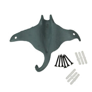 Set of 3 Cast Iron Stingray Wall Hooks 6.25 Inches Long– Easy to Hang - Blue ,Gray, White - Coastal Decor Perfection for
