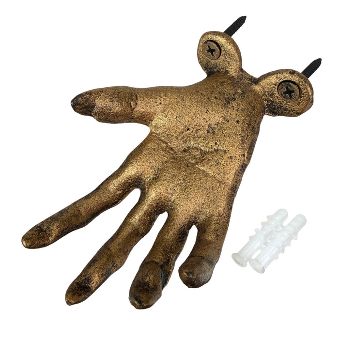 Gold - Image 10 - Set of 3 Cast Iron Creepy Hand Wall Hooks, Antique Gold Distressed Finish Gothic Wall Mounted Decor, 2.25 x