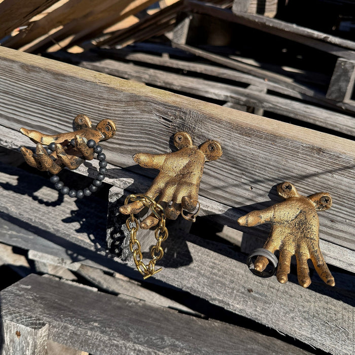 Gold - Image 6 - Set of 3 Cast Iron Creepy Hand Wall Hooks, Antique Gold Distressed Finish Gothic Wall Mounted Decor, 2.25 x