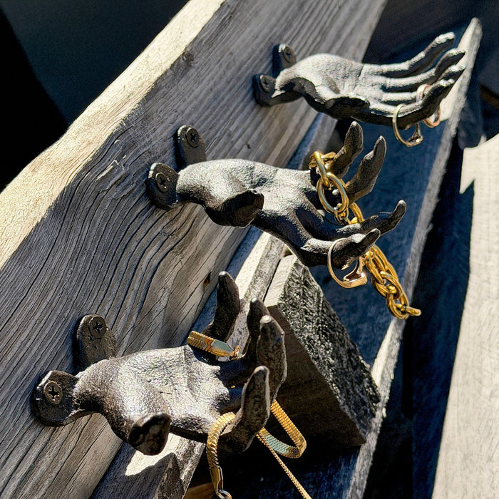 Black - Image 4 - Set of 3 Cast Iron Creepy Hand Decorative Wall Hooks, Antique Black Distressed Gothic Decor for Light