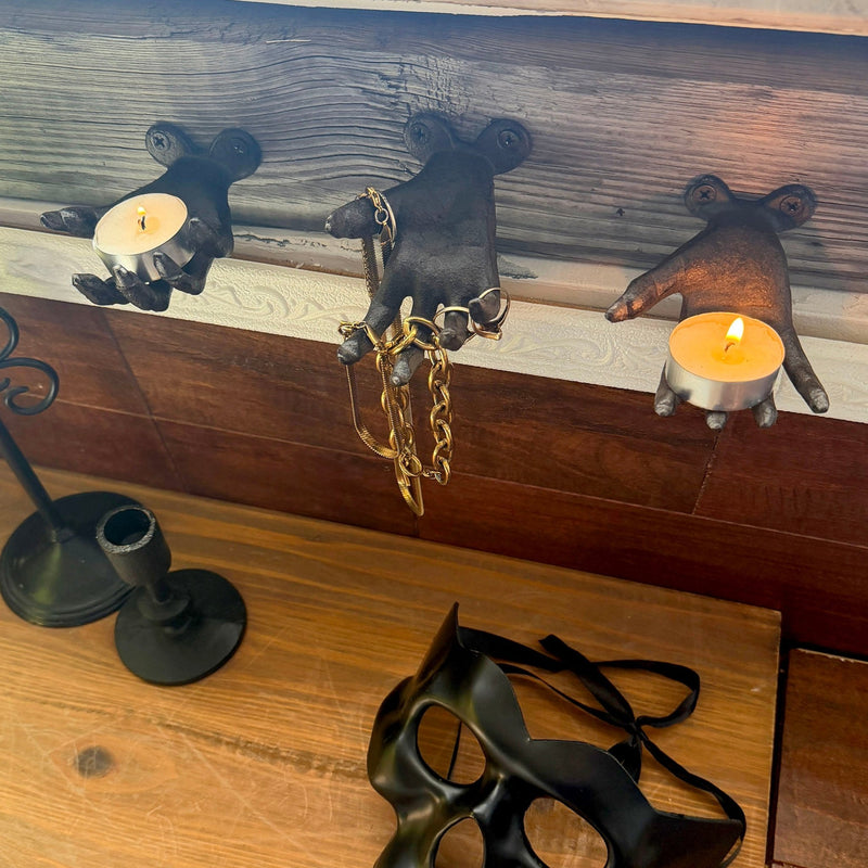 Black - Image 5 - Set of 3 Cast Iron Creepy Hand Decorative Wall Hooks, Antique Black Distressed Gothic Decor for Light