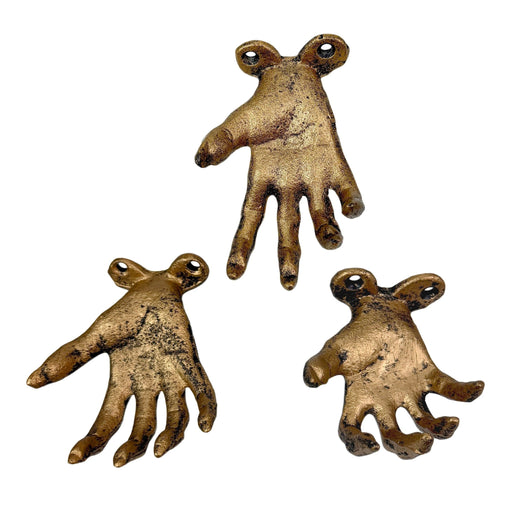 Gold - Image 1 - Set of 3 Cast Iron Creepy Hand Wall Hooks, Antique Gold Distressed Finish Gothic Wall Mounted Decor, 2.25 x