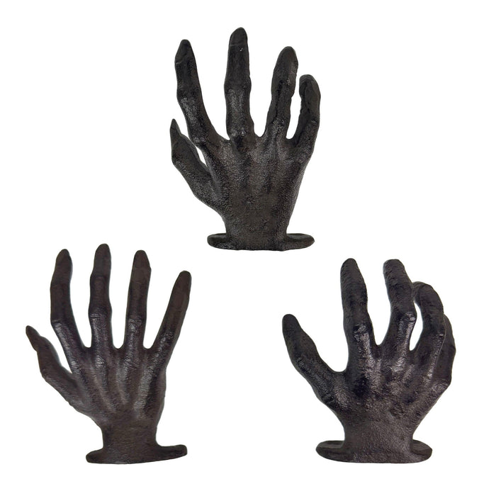 Black - Image 9 - Set of 3 Cast Iron Creepy Hand Decorative Wall Hooks, Antique Black Distressed Gothic Decor for Light