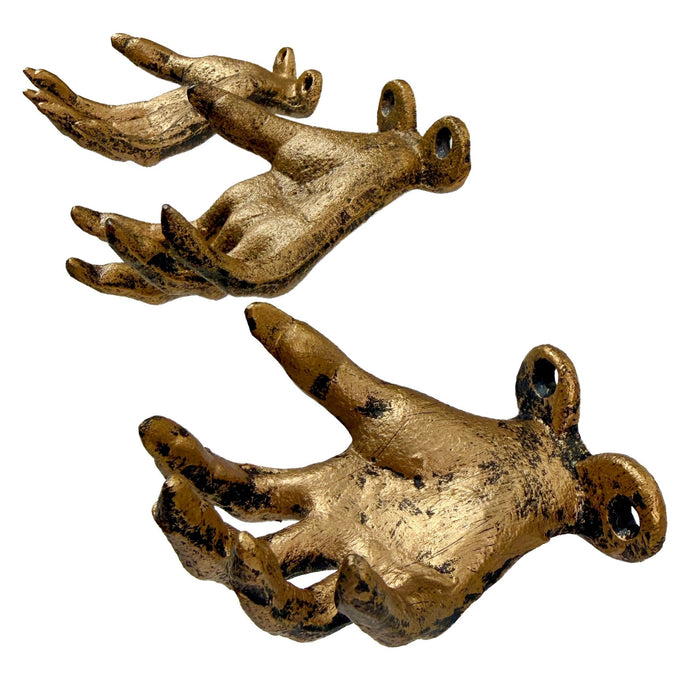Gold - Image 3 - Set of 3 Cast Iron Creepy Hand Wall Hooks, Antique Gold Distressed Finish Gothic Wall Mounted Decor, 2.25 x