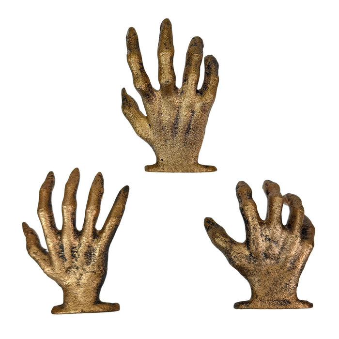 Gold - Image 9 - Set of 3 Cast Iron Creepy Hand Wall Hooks, Antique Gold Distressed Finish Gothic Wall Mounted Decor, 2.25 x