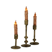 Set of 3 Stylish Aged Bronze Finish Cast Iron Mid-Century Modern Style Metal Taper Candle Holders for Elegant MCM, Gothic, or