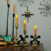 Set of 3 Stylish Aged Bronze Finish Cast Iron Mid-Century Modern Style Metal Taper Candle Holders for Elegant MCM, Gothic, or