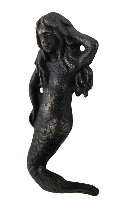Set of 4 Blackened Bronze Finish Cast Iron Mermaid Wall Hooks Image 2