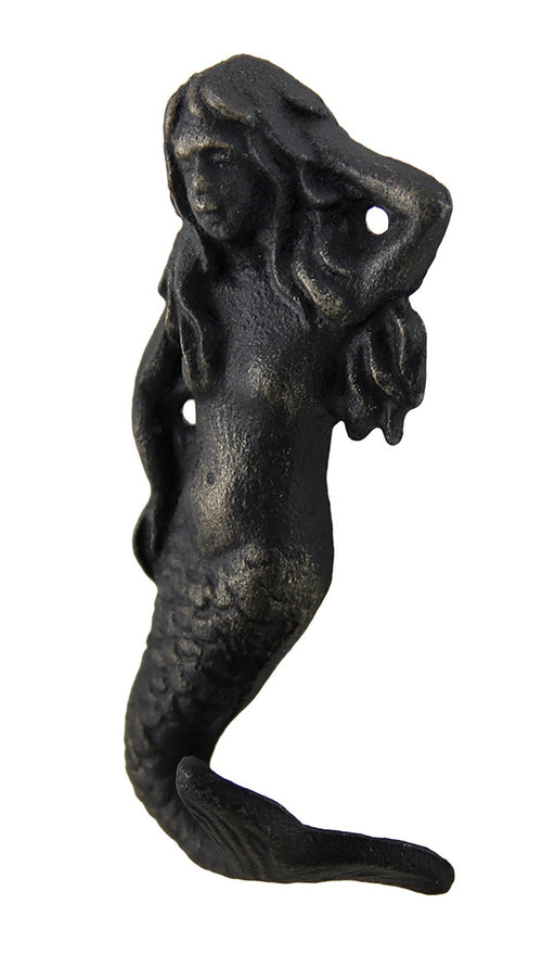 Set of 4 Blackened Bronze Finish Cast Iron Mermaid Wall Hooks Image 2