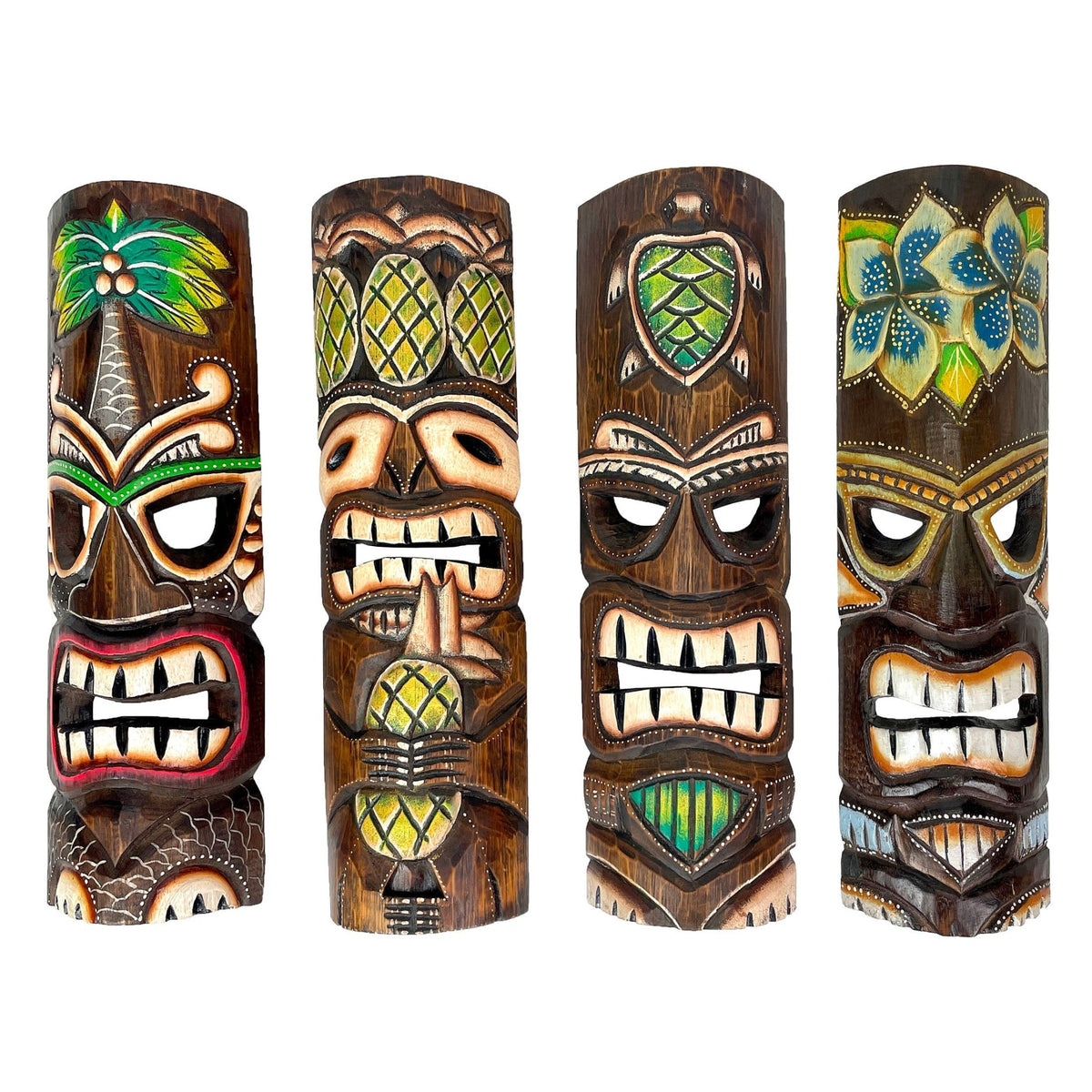 Set of 4 Hand-Carved Wooden Tiki Wall Masks, 20 Inch — Zeckos