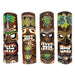 Set of 4 Hand-Carved Wooden Tiki Wall Masks, 20 Inch Tropical Decor – Palm Tree, Plumeria, Pineapple & Sea Turtle Designs,