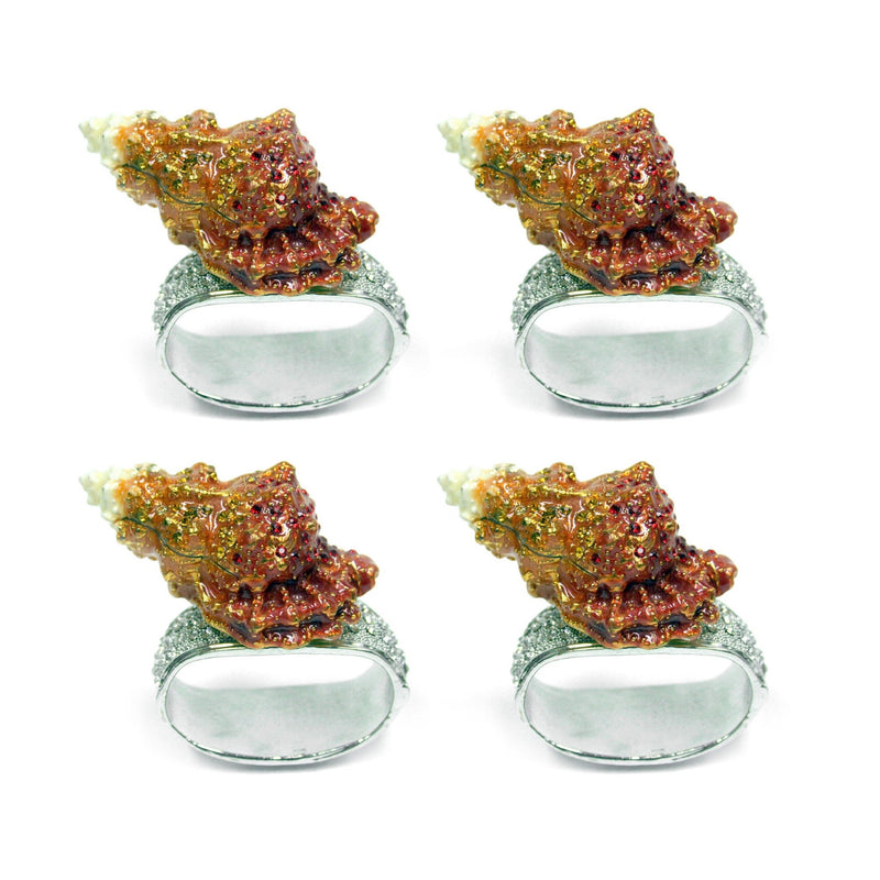 Set of 4 Rhinestone Encrusted Metal Conch Shell Napkin Rings Image 1