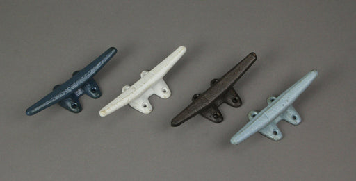 Set of 4 Vibrantly Colored Cast Iron Nautical Boat Cleat Wall Hooks for Rustic Coastal Charm and Functional Style - 5.75