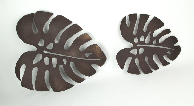 Set of 4 Rustic Metal Tropical Monstera Leaf Sculptured Wall Sculptures - Hanging Southern Farmhouse Decor 16, 24 Inches -