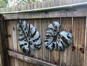 Set of 4 Rustic Metal Tropical Monstera Leaf Sculptured Wall Sculptures - Hanging Southern Farmhouse Decor 16, 24 Inches -