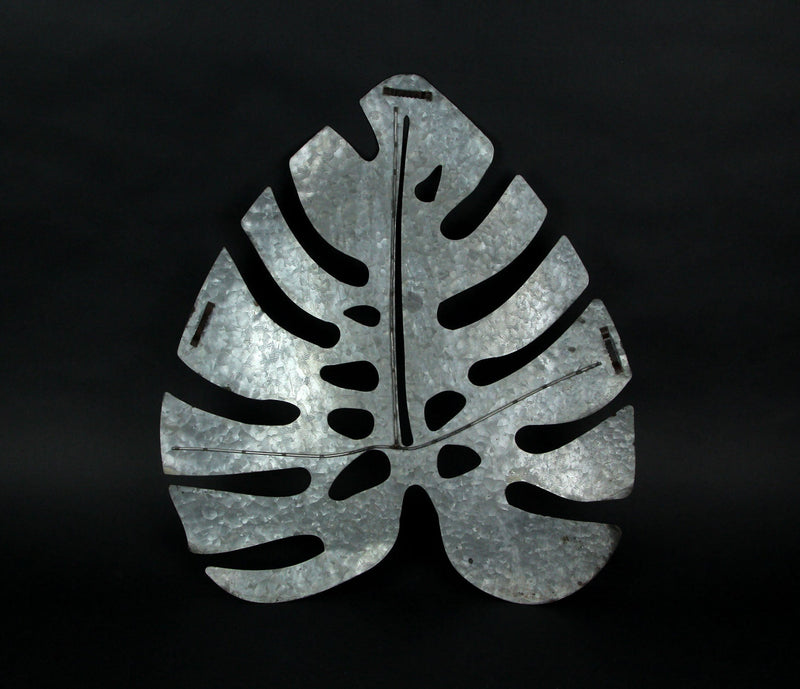 Set of 4 Rustic Metal Tropical Monstera Leaf Sculptured Wall Sculptures - Hanging Southern Farmhouse Decor 16, 24 Inches -