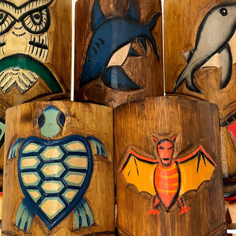 Zeckos Set of 5 Double Tiki Mask Hand Carved 40 Inch Wall Decor - Perfect Patio Decor, Unique Wall Art, and Artisan Made