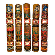 Zeckos Set of 5 Double Tiki Mask Hand Carved 40 Inch Wall Decor - Perfect Patio Decor, Unique Wall Art, and Artisan Made