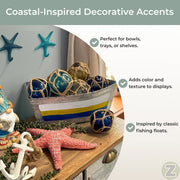 Set of 5 Coastal-Inspired Replica Glass Fishing Floats with Rope Accents - Charming Nautical Antique-Style Decor Ornaments