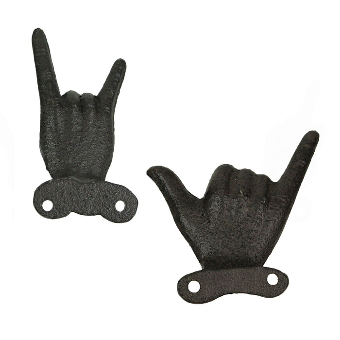 Black - Image 3 - Set of 6 Cast Iron Hand Gesture Wall Hooks - Peace Sign, Rock-On Horns, Middle Finger, ASL "I Love You,"