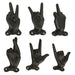 Black - Image 1 - Set of 6 Cast Iron Hand Gesture Wall Hooks - Peace Sign, Rock-On Horns, Middle Finger, ASL "I Love You,"