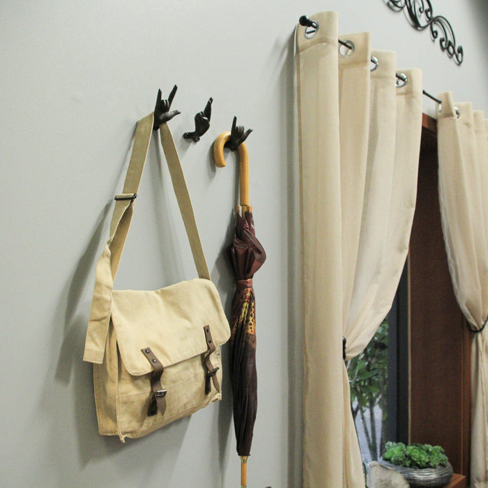 Black - Image 4 - Set of 6 Cast Iron Hand Gesture Wall Hooks - Peace Sign, Rock-On Horns, Middle Finger, ASL "I Love You,"