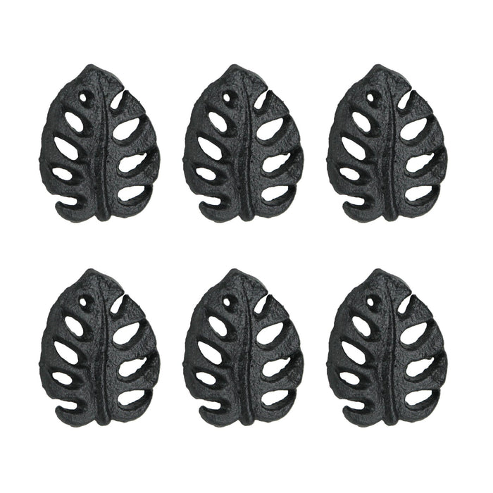 Black - Image 1 - Set of 6 Black Cast Iron Monstera Leaf Drawer Pulls: Decorative Cabinet Knobs Bringing Tropical Elegance to