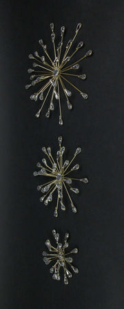 Set of 6 Gold Finish Teardrop Crystal Jeweled Rhinestone Starburst Metal Wall Hangings Art Decorative Mid-Century Modern Home