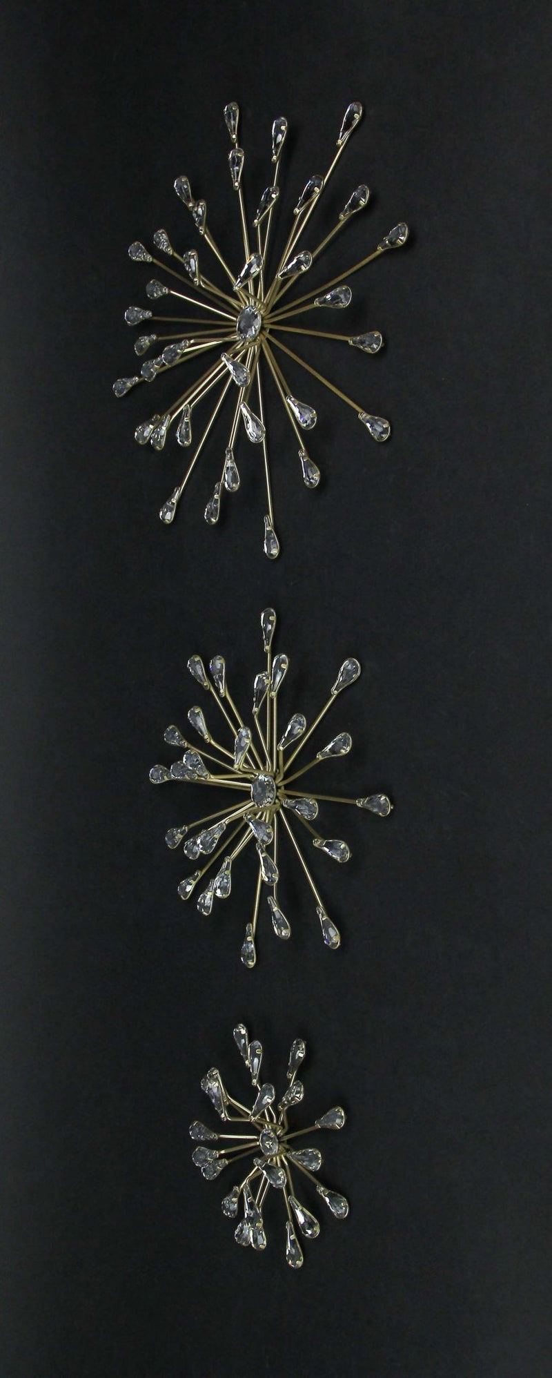 Set of 6 Gold Finish Teardrop Crystal Jeweled Rhinestone Starburst Metal Wall Hangings Art Decorative Mid-Century Modern Home
