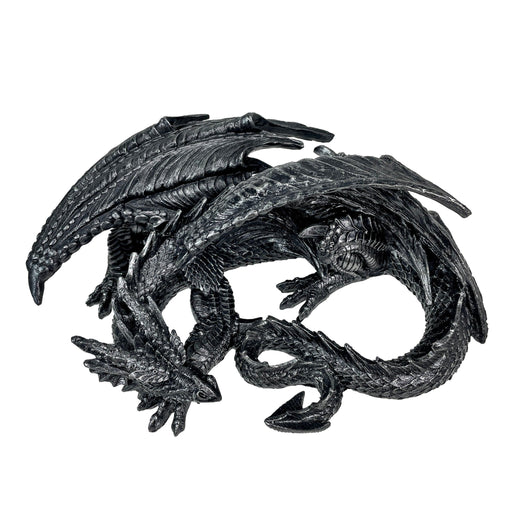 Somasaurus Metallic Black Sleeping Dragon Resin Statue – Gothic Fantasy Décor – 12 Inch Detailed Collectible Figurine for