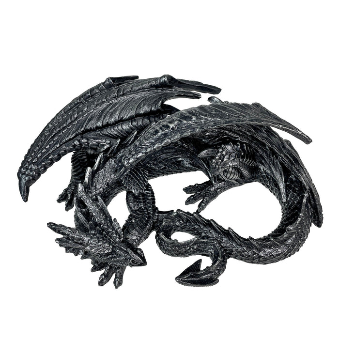 Somasaurus Metallic Black Sleeping Dragon Resin Statue – Gothic Fantasy Décor – 12 Inch Detailed Collectible Figurine for