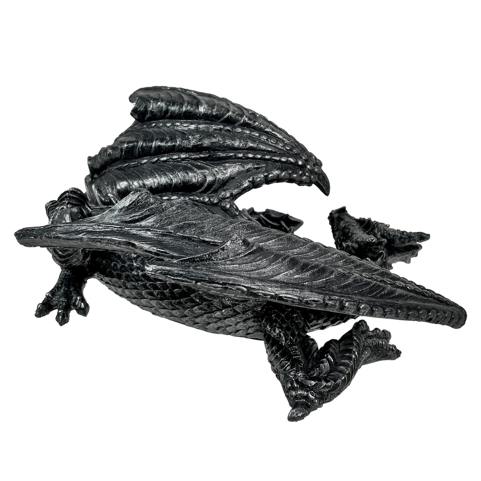 Somasaurus Metallic Black Gothic Sleeping Dragon Statue 12 in