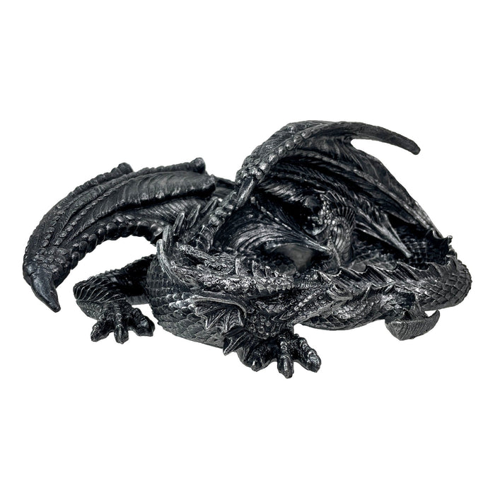Somasaurus Metallic Black Sleeping Dragon Resin Statue – Gothic Fantasy Décor – 12 Inch Detailed Collectible Figurine for