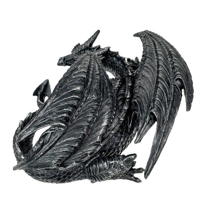 Somasaurus Metallic Black Sleeping Dragon Resin Statue – Gothic Fantasy Décor – 12 Inch Detailed Collectible Figurine for