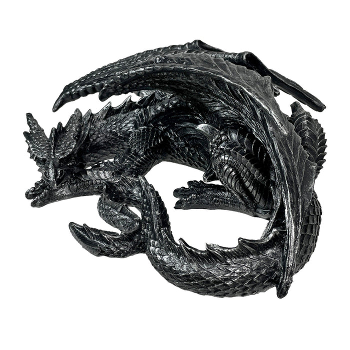 Somasaurus Metallic Black Sleeping Dragon Resin Statue – Gothic Fantasy Décor – 12 Inch Detailed Collectible Figurine for