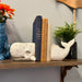 Sperm Whale Head and Tail Bookend Set, Off White Weathered Hand Painted Resin Nautical Bookends, 10 Inch Coastal Shelf Decor