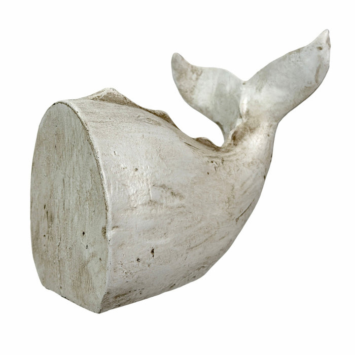 Sperm Whale Head and Tail Bookend Set, Off White Weathered Hand Painted Resin Nautical Bookends, 10 Inch Coastal Shelf Decor