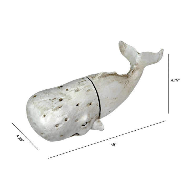 Sperm Whale Head and Tail Bookend Set, Off White Weathered Hand Painted Resin Nautical Bookends, 10 Inch Coastal Shelf Decor