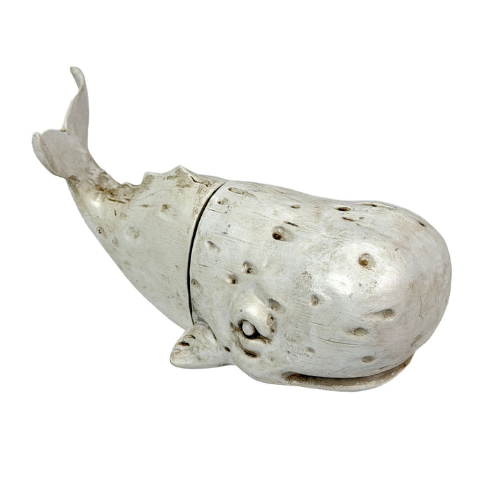 Sperm Whale Head and Tail Bookend Set, Off White Weathered Hand Painted Resin Nautical Bookends, 10 Inch Coastal Shelf Decor