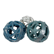 Zeckos Decorative Orbs Coastal 4 Inch Resin Decorative Balls Set of 3 with Starfish Openwork Design, Blue Aqua Sand and White